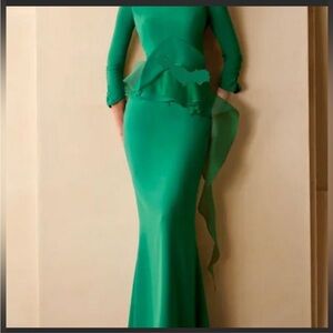 Elegant Green Peplum Gown